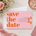 Pink and orange Bat Mitzvah save the date card featuring bold typography and Star of David design-front