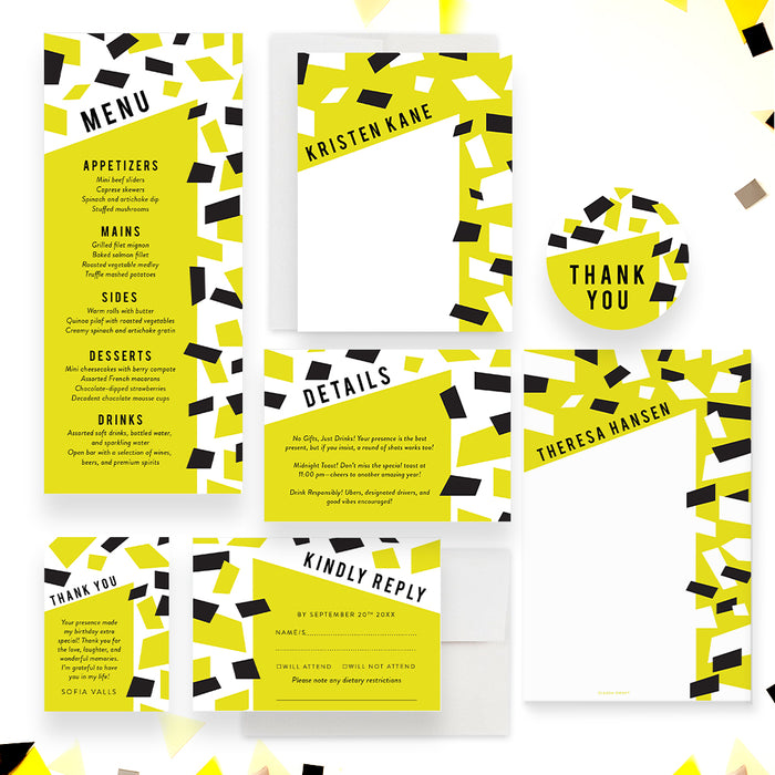 Modern Adult Birthday Party Invitation Bold Confetti Design