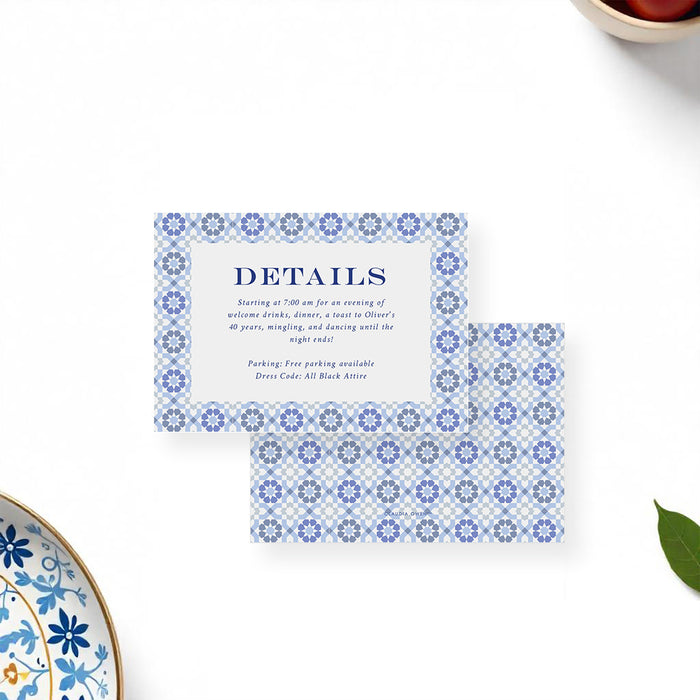 Blue Tile Birthday Party Invitation for Dinner and Drinks
