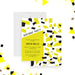 Custom birthday invitation with yellow and black geometric confetti, perfect for milestone birthdays such as 18th, 21st, 30th, 40th, and 50th.-front-back
