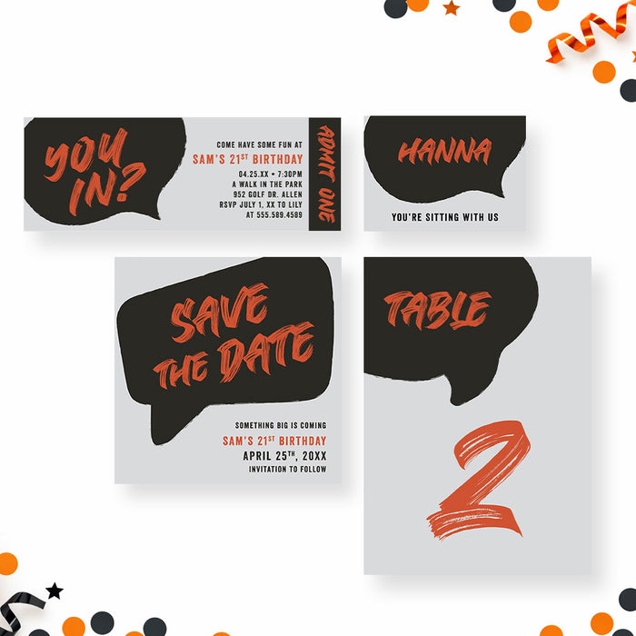 Modern Birthday Party Invitation Speech Bubble Design