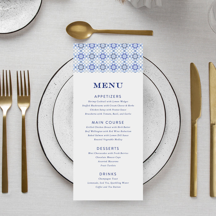 Blue Tile Birthday Party Invitation for Dinner and Drinks