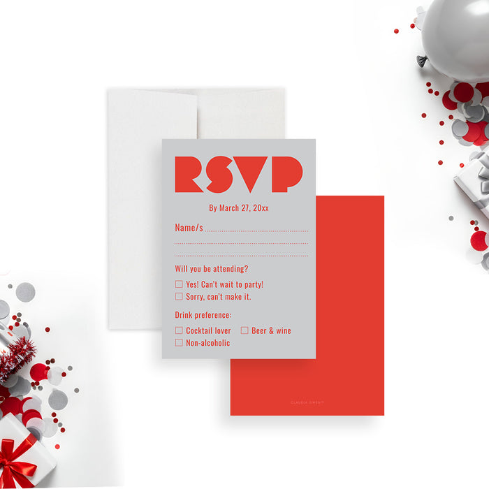 Birthday Party Invitation Modern Red Gray Design