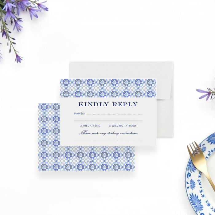 Blue Tile Birthday Party Invitation for Dinner and Drinks
