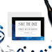 blue and black corporate save the date card with modern watercolor design for a formal business event or company celebration-front
