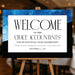 modern corporate welcome sign with blue and black design for a business event or company celebration