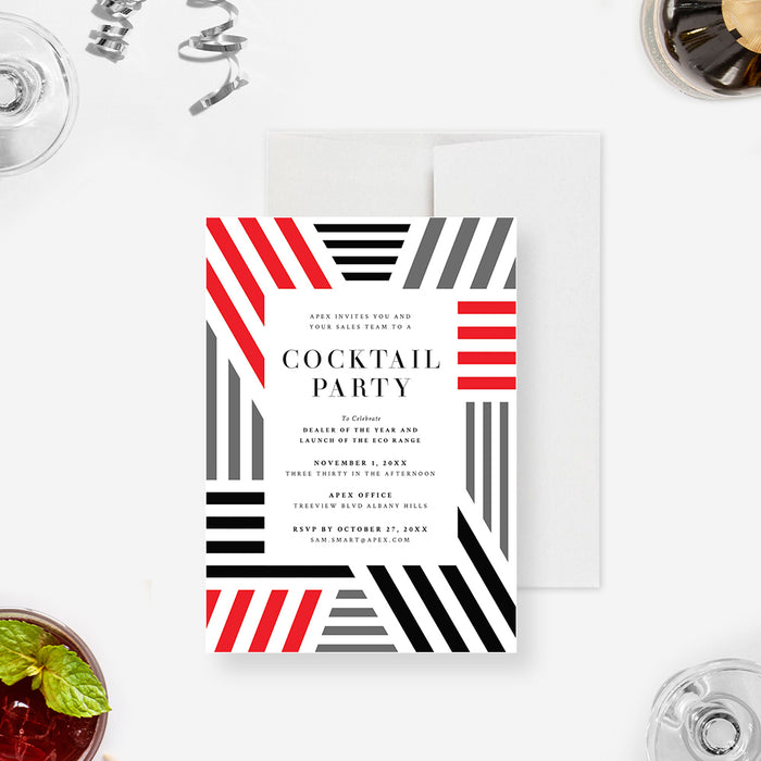 Modern red and black geometric business cocktail party invitation