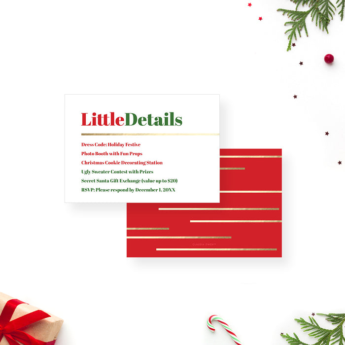 Festive Family Christmas Party Invitation Card in Red and Green with Photos, Personalized Modern Holiday Party Invitation with Pictures