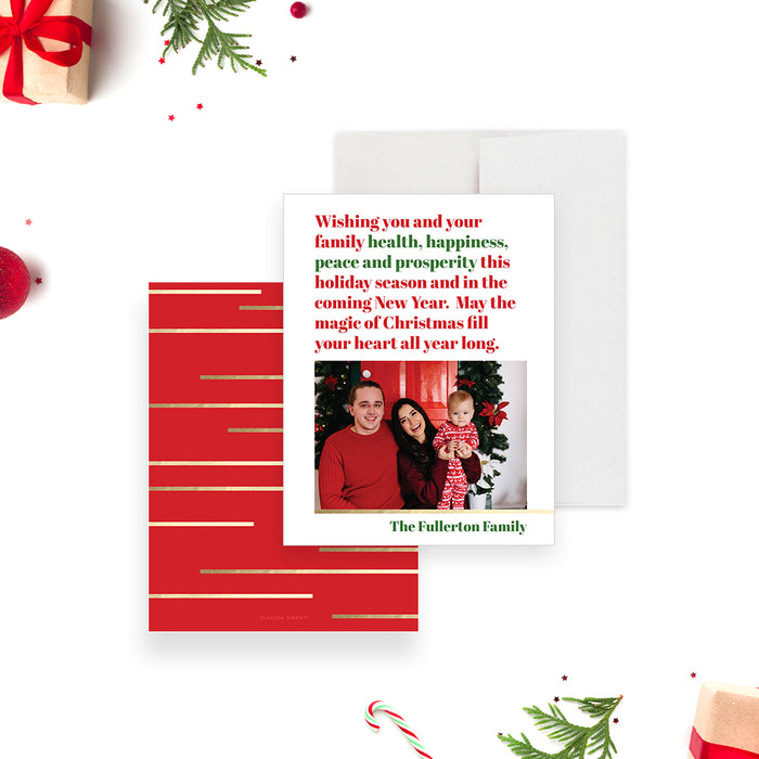 Festive Family Christmas Party Invitation Card in Red and Green with Photos, Personalized Modern Holiday Party Invitation with Pictures