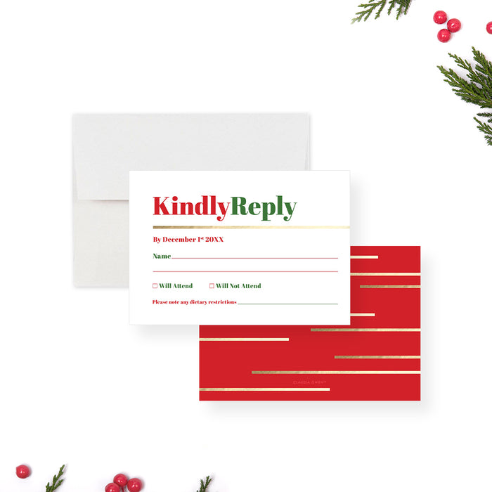 Festive Family Christmas Party Invitation Card in Red and Green with Photos, Personalized Modern Holiday Party Invitation with Pictures