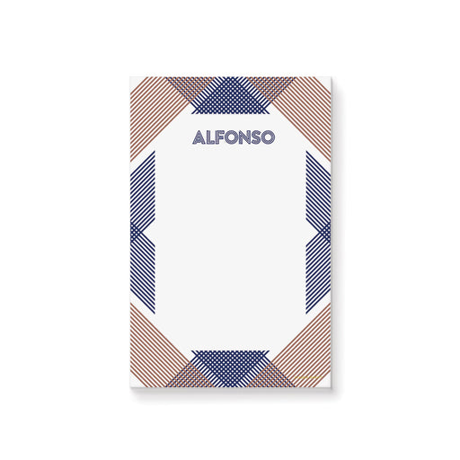 a notepad with a geometric pattern and personalized with your name