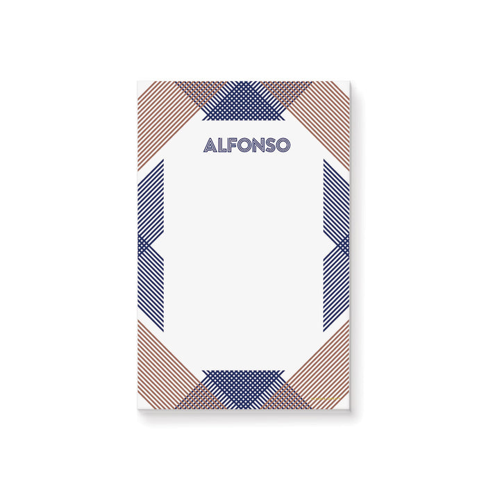 a notepad with a geometric pattern and personalized with your name