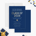Class of 2026 graduation invitation in navy blue with modern lettering for a graduation party celebration-front-back
