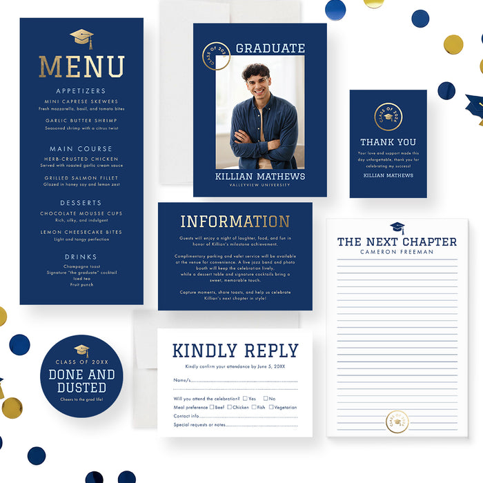 Class of 2026 Graduation Invitation Navy Blue Modern Grad Party Invite