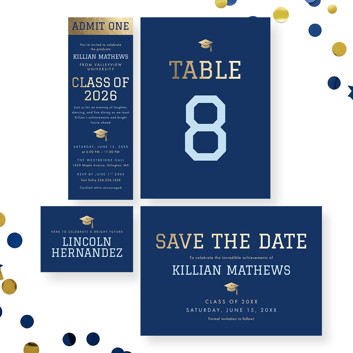 Class of 2026 Graduation Invitation Navy Blue Modern Grad Party Invite