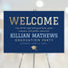Graduation welcome sign Class of 2026 navy design with bold lettering for grad party entrance display