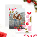 modern holiday photo greeting card featuring winter couple portrait with pink red and gold festive accents-front-back