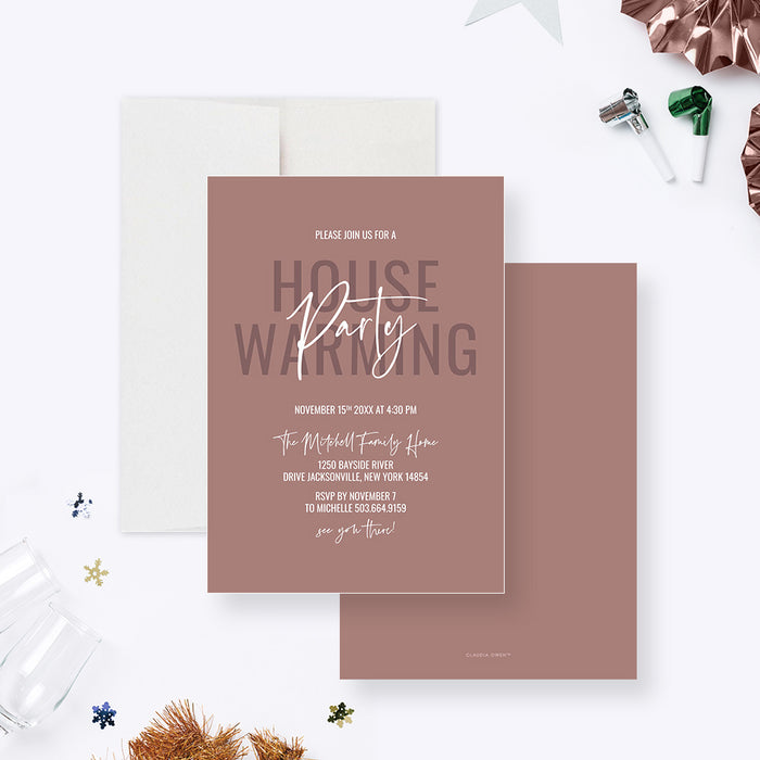 Modern Housewarming Party Invitation Card in Neutral Colors, New Home Celebration Invitation