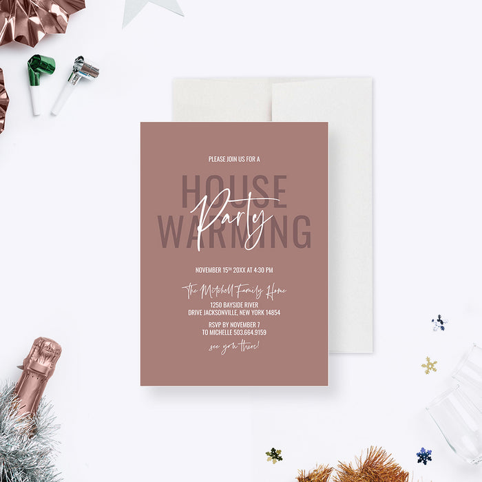 Modern Housewarming Party Invitation Card in Neutral Colors, New Home Celebration Invitation