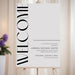 Modern graduation welcome sign with bold vertical typography and personalized details