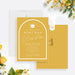 Modern mustard yellow graduation invitation with a white arch and elegant script for the Class of 2026-front-back