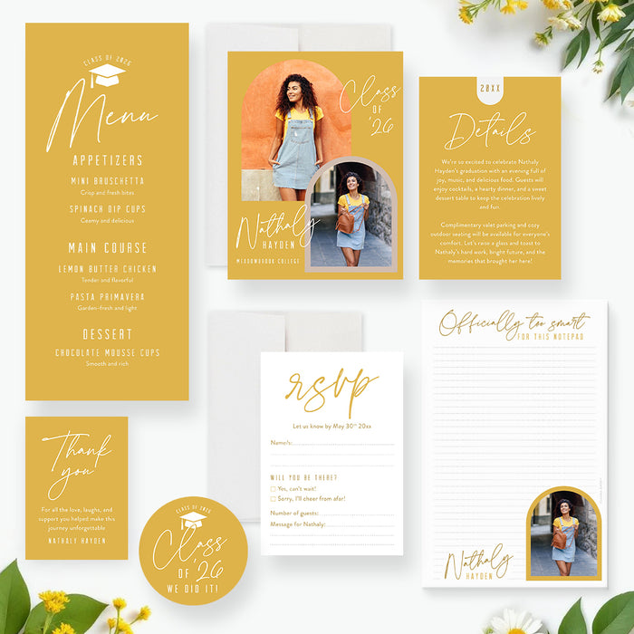 Class of 2026 Graduation Invitation Mustard Yellow Modern Party Invite
