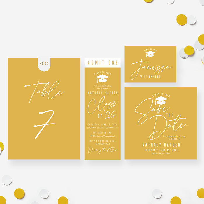Class of 2026 Graduation Invitation Mustard Yellow Modern Party Invite