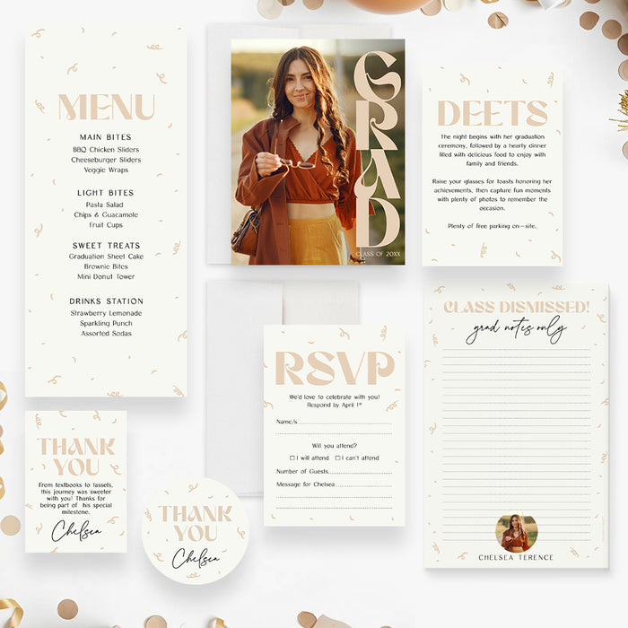 Modern Graduation Party Invitation with Photo Taupe Neutral