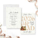Modern graduation invitation with confetti swirl design in cream neutral tones-front-back