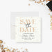 Cream graduation save the date card with modern typography and confetti swirl design-front