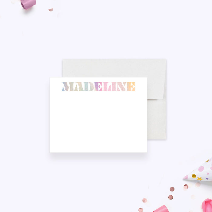 Personalized Note Card with Pastel Typography, Unique Stationery with Your Name