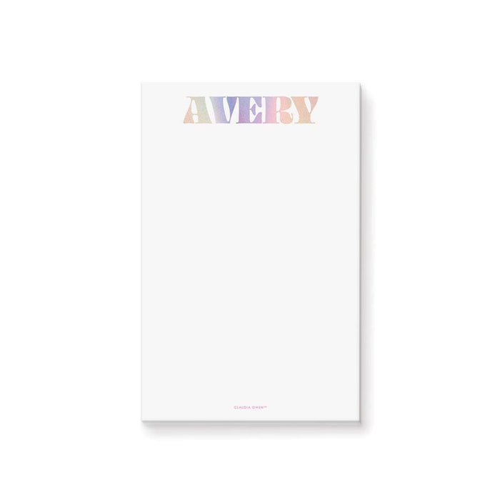 Personalized notepad with bold pastel lettering, ideal as a party favor or custom gift