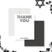 Modern personalized Bar Mitzvah thank you card with celebrant name and matching envelopes-front-back
