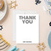 Modern personalized Bar Mitzvah thank you card with celebrant name and matching envelopes-front
