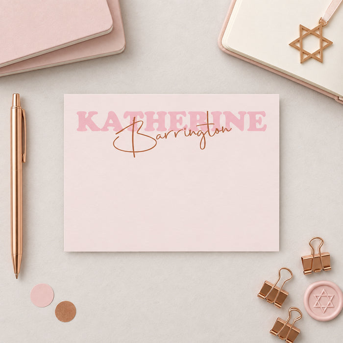 Bat Mitzvah thank you card featuring soft blush background and pink typography-front