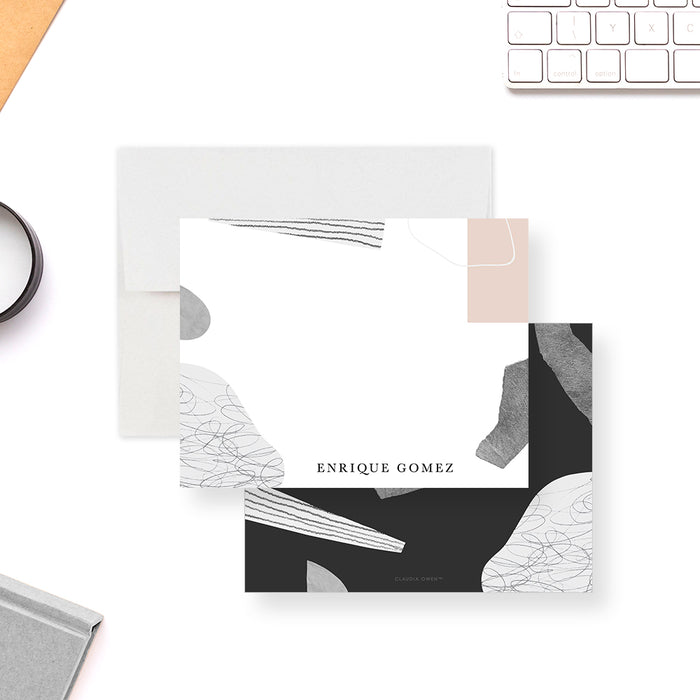 Personalized wedding thank you card with modern abstract design, minimalist layout and elegant typography-front-back