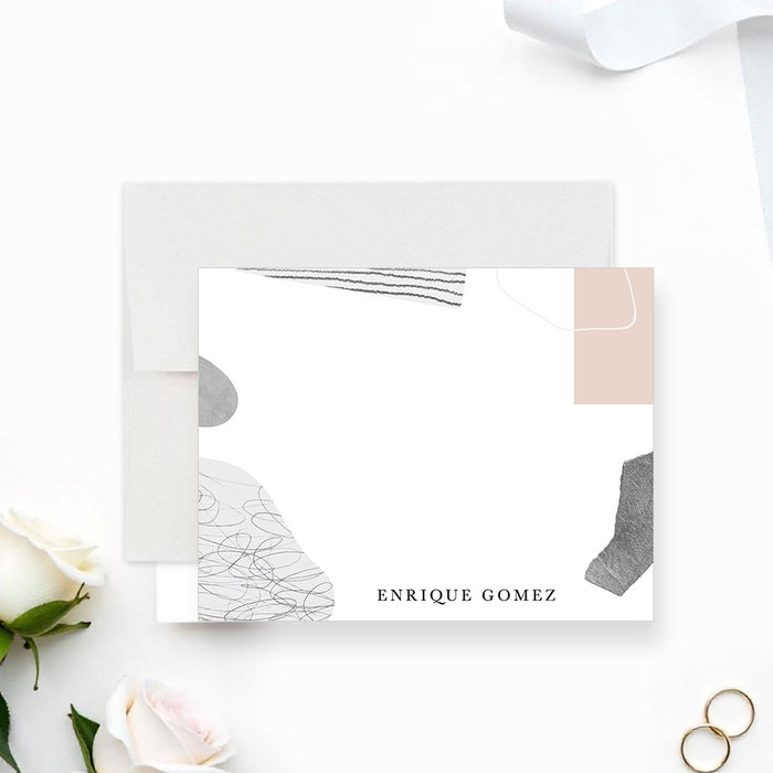 Personalized wedding thank you card with modern abstract design, minimalist layout and elegant typography-front
