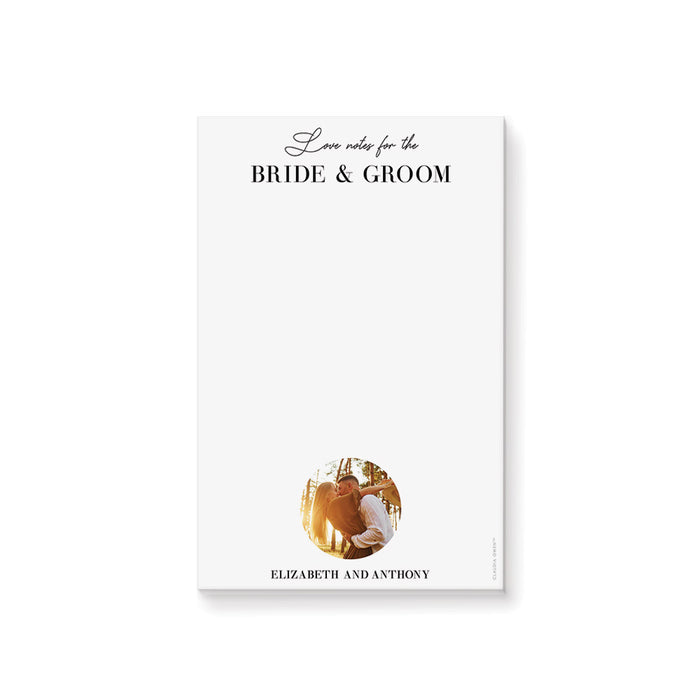 Personalized bride and groom notepad featuring a romantic couple’s photo