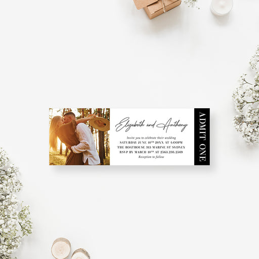 Modern wedding invitation featuring the couple’s personalized photo