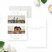 Modern photo save the date card with two couple photos, a white background, and gold typography-front-back