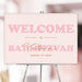 Blush pink Bat Mitzvah welcome sign, displayed on an easel for a girl’s milestone celebration.