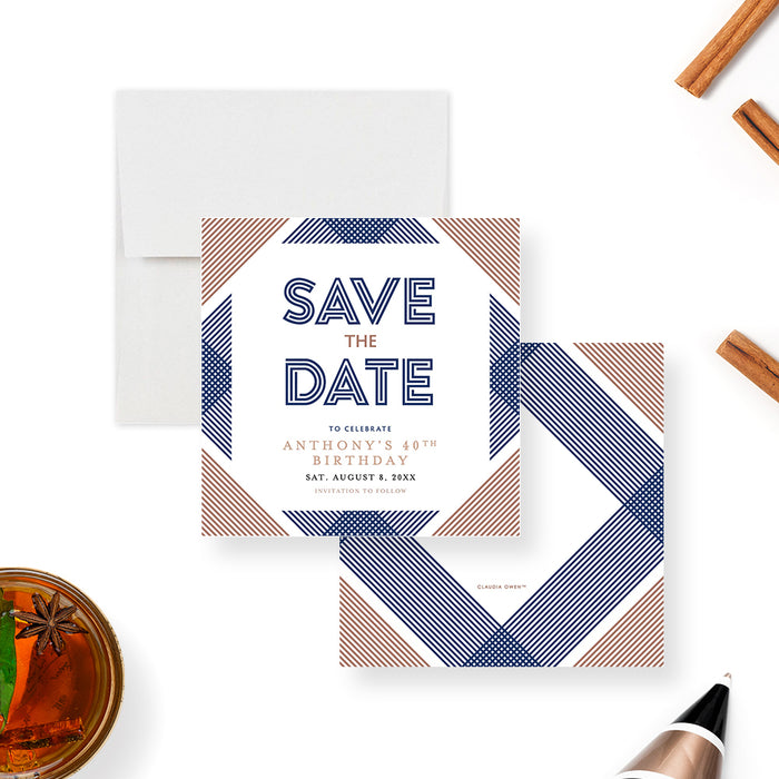 Modern Geometric Save the Date for 21st 30th 40th 50th 60th Mens Birthday Celebration, Save the Dates for Whiskey Tasting Party for Him, Adult Birthday Save the Date