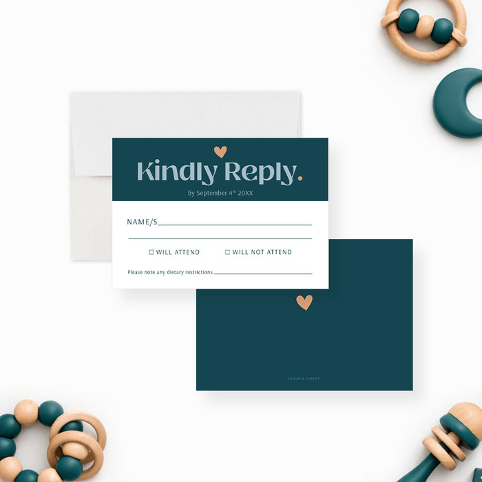Modern Baby Shower Invitation with Teal and Peach Accents
