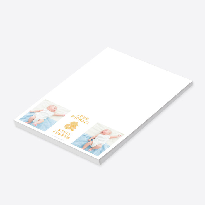 Cute Twins Baby Shower Notepad with Photos, Twins Baby Shower Party Favor with Baby Picture, Twin-themed Baby Shower Stationery Pad