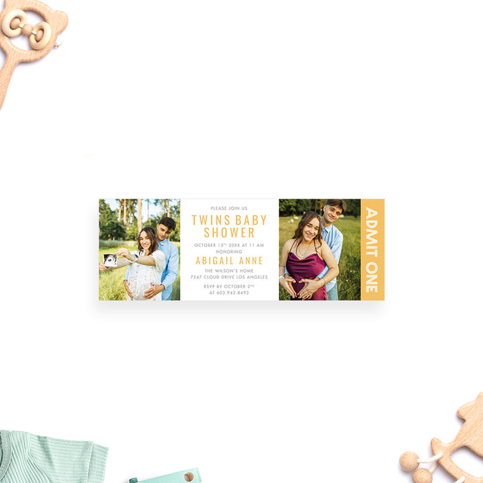 Modern Twin Baby Shower Invitation with Photos, Gender Neutral Twin Baby Shower Invitation with Two Pictures