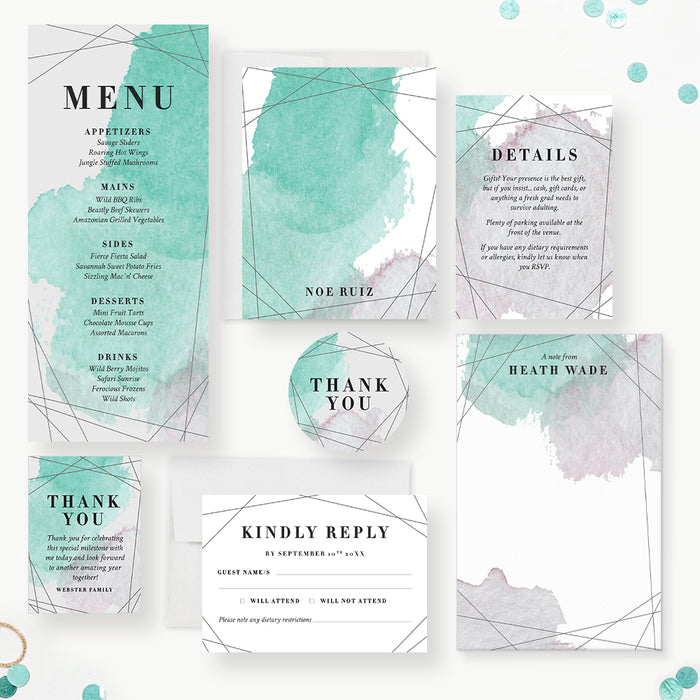 Watercolor Graduation Party Invitation Modern Teal