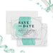 graduation save the date card with teal watercolor artwork, geometric line accents, and personalized graduation celebration details-front-back