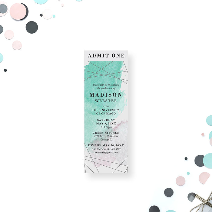 Watercolor Graduation Party Invitation Modern Teal