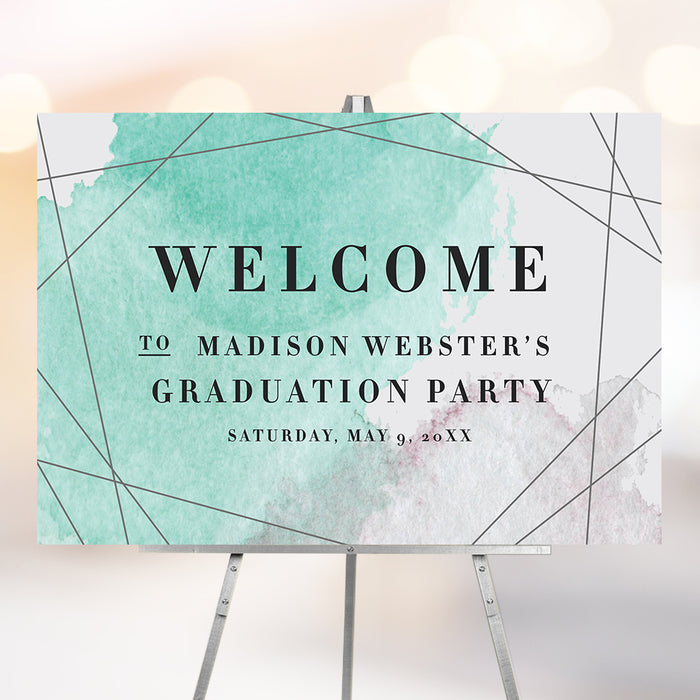 Watercolor Graduation Party Invitation Modern Teal