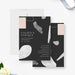 Modern abstract wedding invitation with black background, minimalist shapes and clean elegant typography-front-back